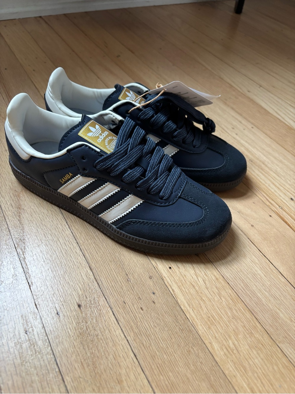 adidas Samba Sneakers in Navy, White and Gold